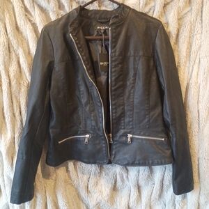 Baccini Women's Black Leather Jacket with Zipper Details